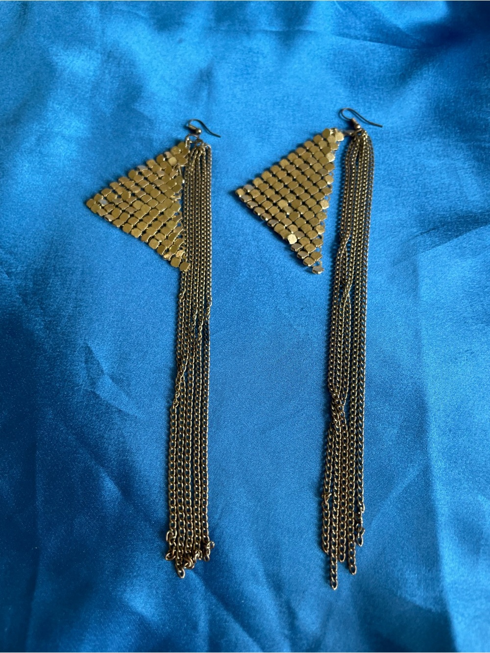 Gold Triangle Chain Tassel Earrings - Contemporary Drop Style